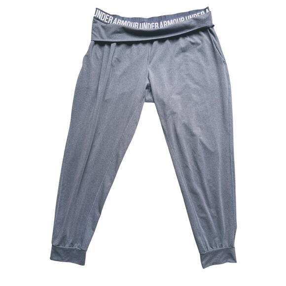 Under Armour Women's Fold Over Waist Jogger Sweatpants Medium Gray Soft Athletic - Picture 2 of 4
